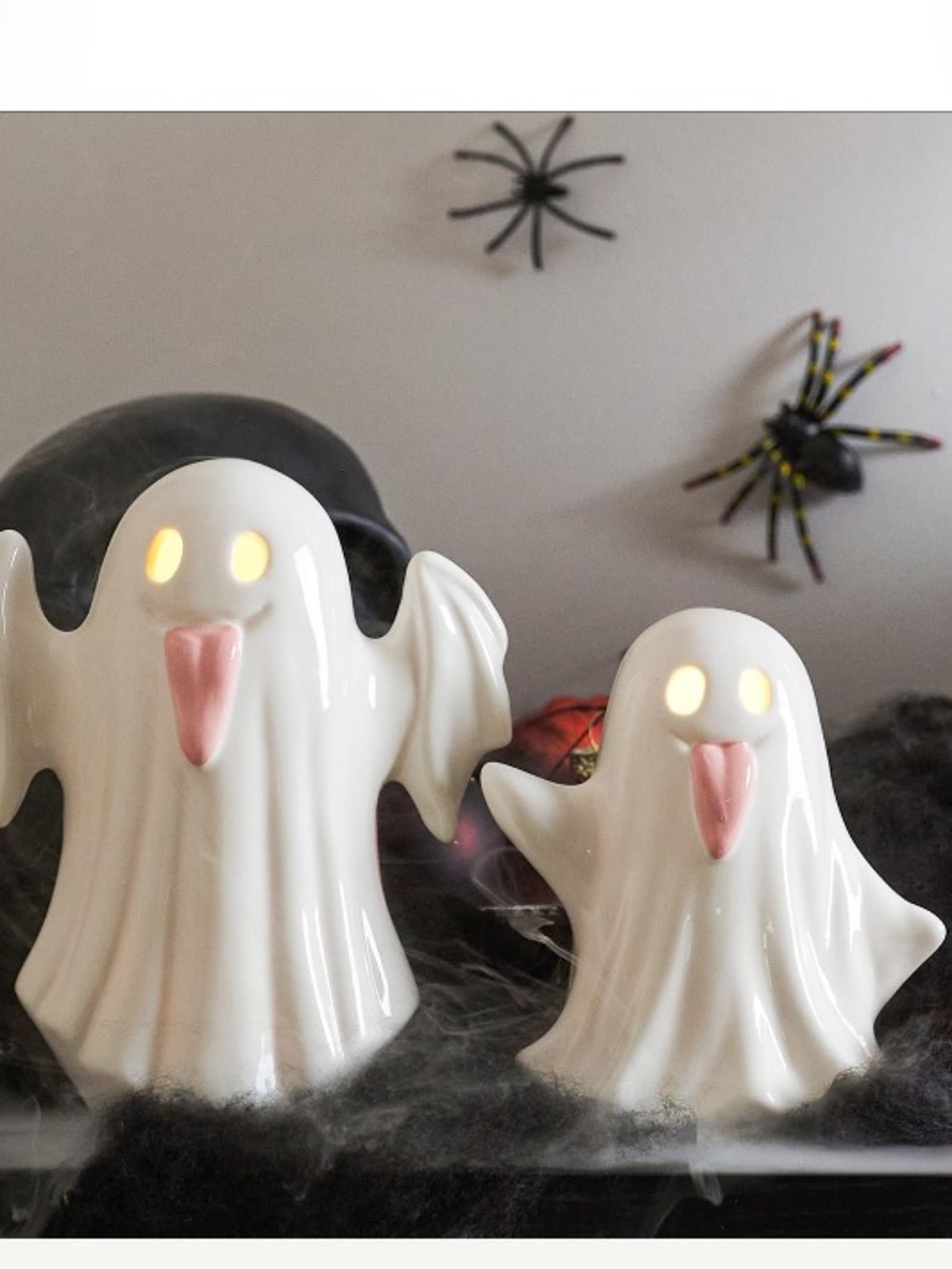 New 2 pack Ceramic White Ghost Figurine